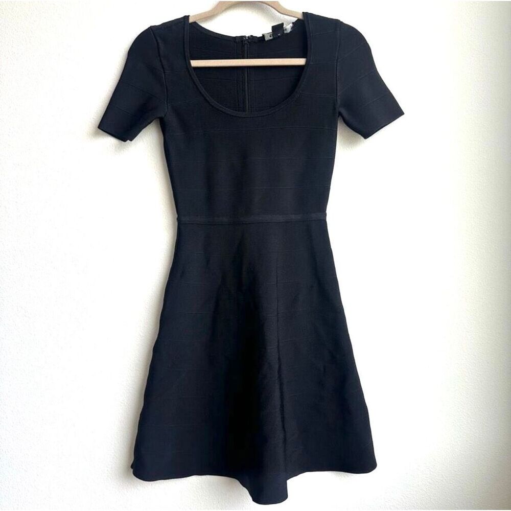 WHBM Black Bandage Knit Fit & Flare Structured Dress XXS Cocktail Date Night